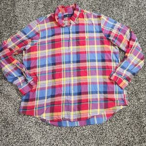 Ralph Lauren, long Sleeve Button-up Shirt, Red Plaid‎ Multicolor, Mens Sz XXL